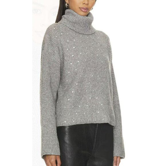 Steve Madden Gray Rhinestone Studded Knit Turtleneck Sweater Sz Small NEW - Picture 2 of 9